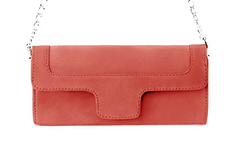 Dress clutch for wedding and parties in coral leather - Profile view